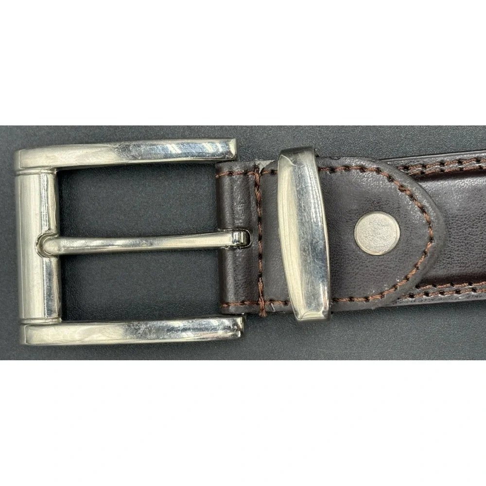 Brown Leather Genuine Belt Men's Sz 36 Silver Buckle Mahogany Brown GUC